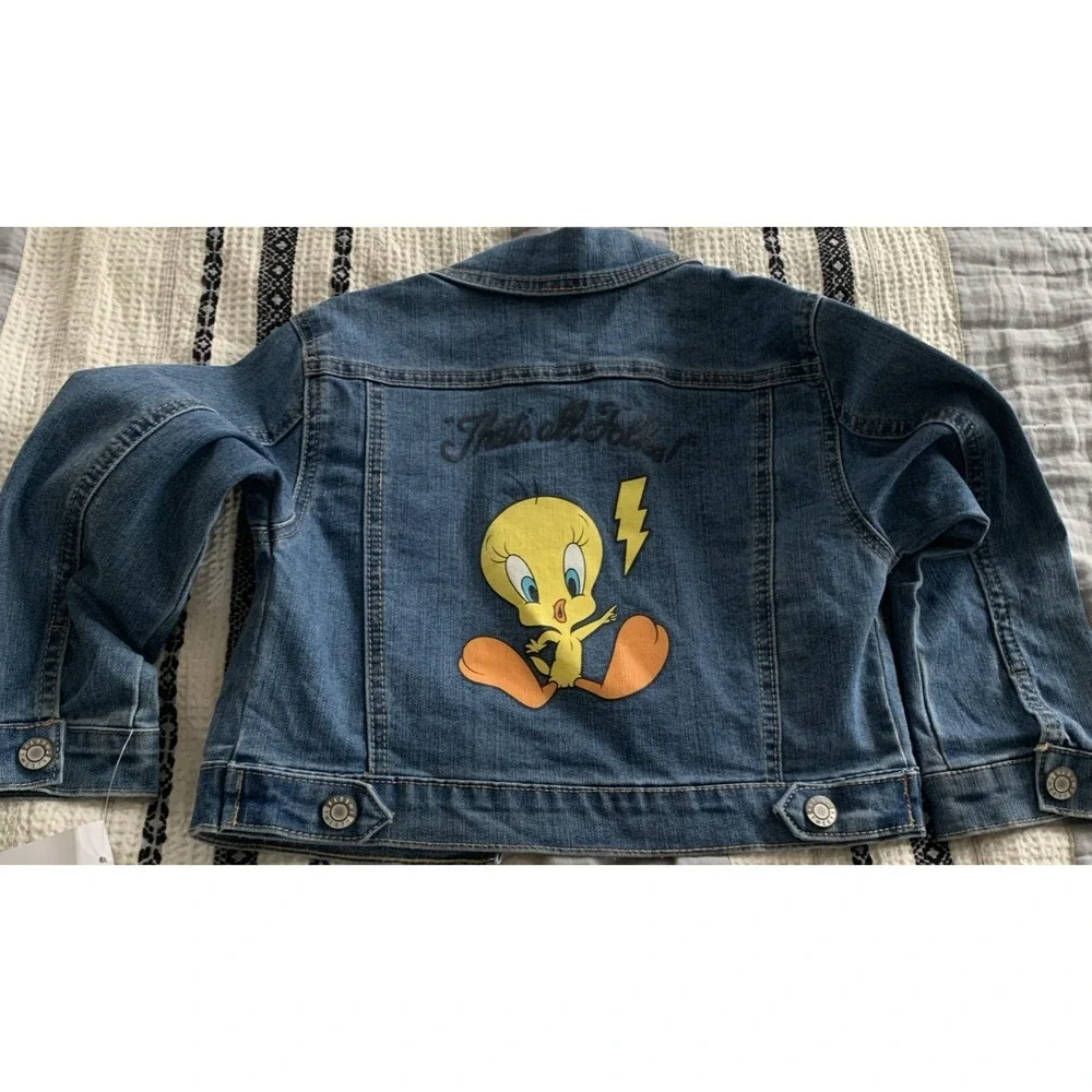 Looney Tunes‎ TWEETY BIRD Girls XS 4/5 THATS ALL FOLKS Blue Denim Jean Jacket